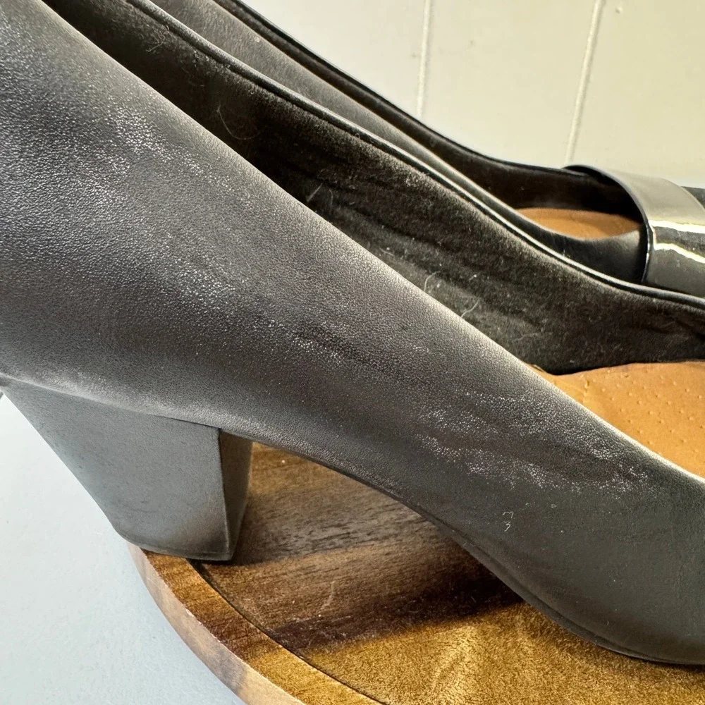 Clarks Collection Womens Black Leather Suede Block Heel Pumps Shoes US 8